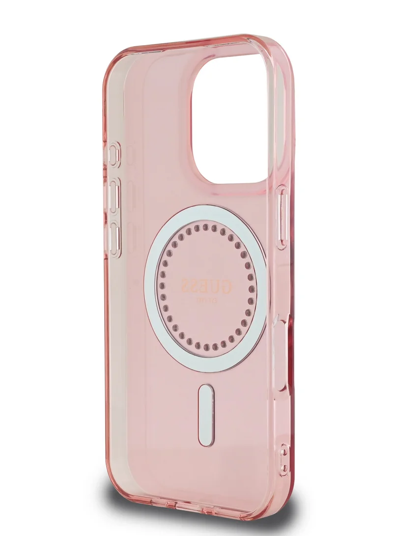 GUESS iPhone 16 Pro Magsafe Case IML Hard Cover with Rhinestones Design / Easy Snap-On/ Drop Protection/ Slim Profile - Pink