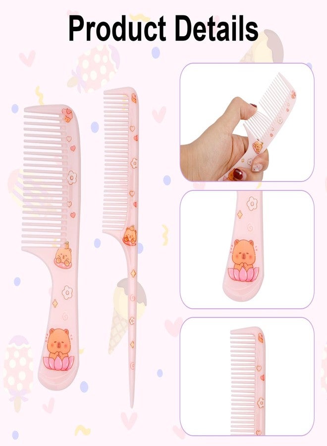 lasuroa 2pcs Cute Hair Comb, 2 Styles Plastic Cartoon Capibara Girls Comb Pink Fine-Tooth & Rat-Tail Stylish Hairbrush for Kids Toddlers Girls Women All Hair Types - Image 3