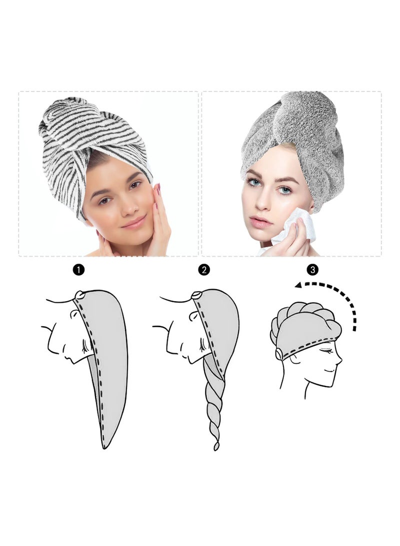 SOLARAE 2 Pcs Microfiber Hair Towel Wrap Hair Turban Towel Soft and Anti Frizz Head Towel Super Absorbent Hair Drying Towel with Buttons Fasten Salon Dry Hair Hat for Women Girls - Image 2