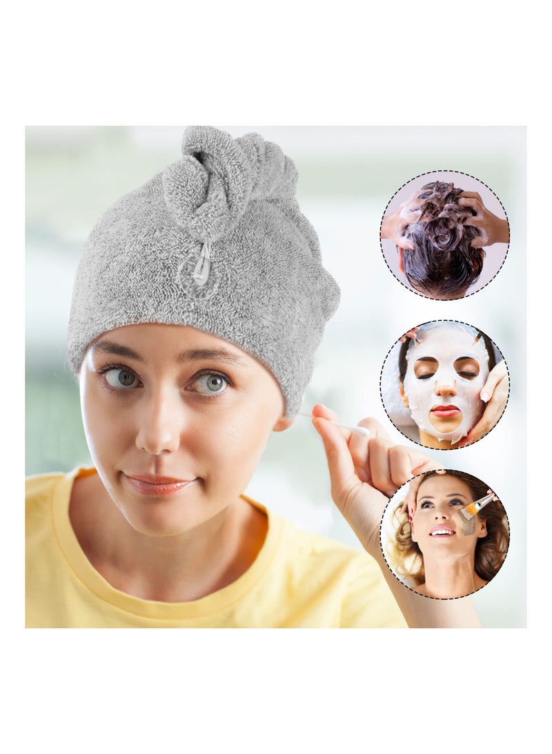 SOLARAE 2 Pcs Microfiber Hair Towel Wrap Hair Turban Towel Soft and Anti Frizz Head Towel Super Absorbent Hair Drying Towel with Buttons Fasten Salon Dry Hair Hat for Women Girls - Image 3