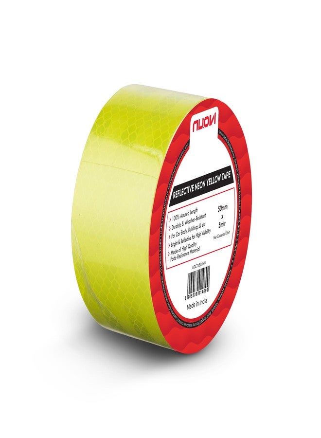 NUOVI Yellow Reflective Tape | 50mm Width X 5meter Length | Waterproof Reflective Tape for High Visibility | Used to Mark Caution Warnings in Industry, Automobile & Parking - Image 1