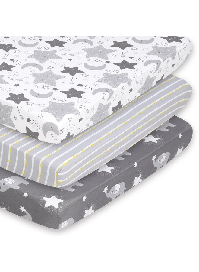 The Peanut Shell The Peanutshell Mini Crib Fitted Sheets Set, Playard, Pack Play Sheets, Playpen, Elephant Stars - Image 1