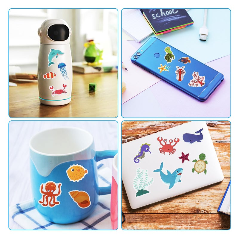 Cleverplay 100 Pack Ocean Life Animal Stickers,Under The Sea Party Favors, Waterproof Stickers for Water Bottle Laptop Computer Phone - Image 4
