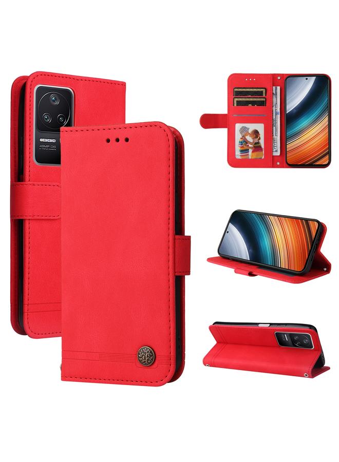 Case For Xiaomi Redmi K40S / Poco F4 Skin Feel Life Tree Metal Button Leather Case