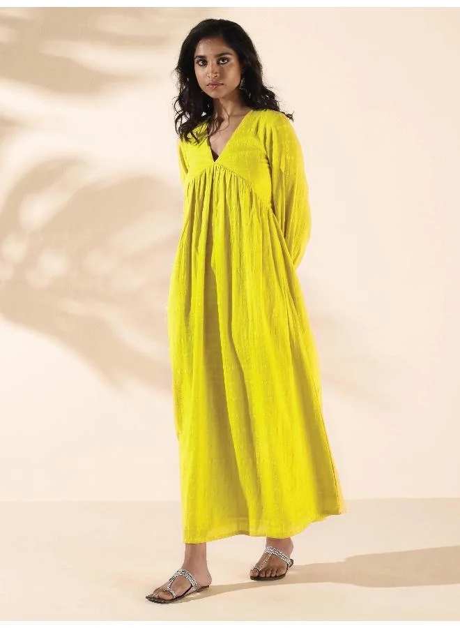 trueBrowns trueBrowns Lime Cotton Dobby Flared Dress