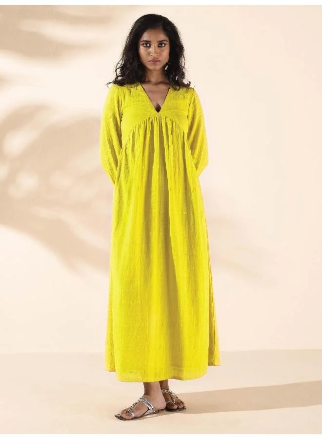 trueBrowns trueBrowns Lime Cotton Dobby Flared Dress