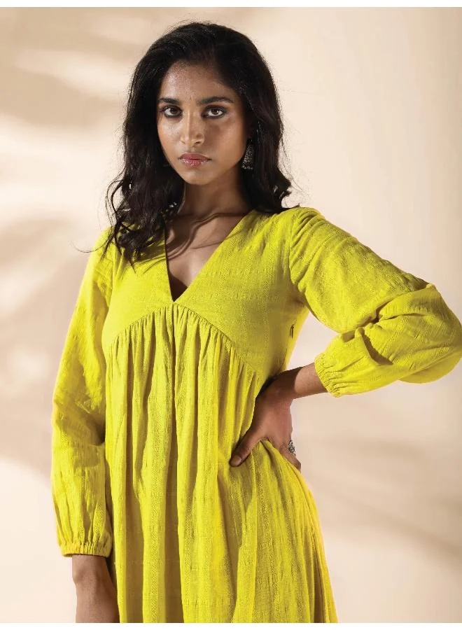 trueBrowns trueBrowns Lime Cotton Dobby Flared Dress