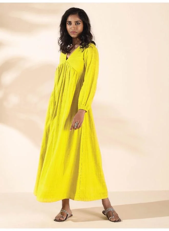 trueBrowns trueBrowns Lime Cotton Dobby Flared Dress