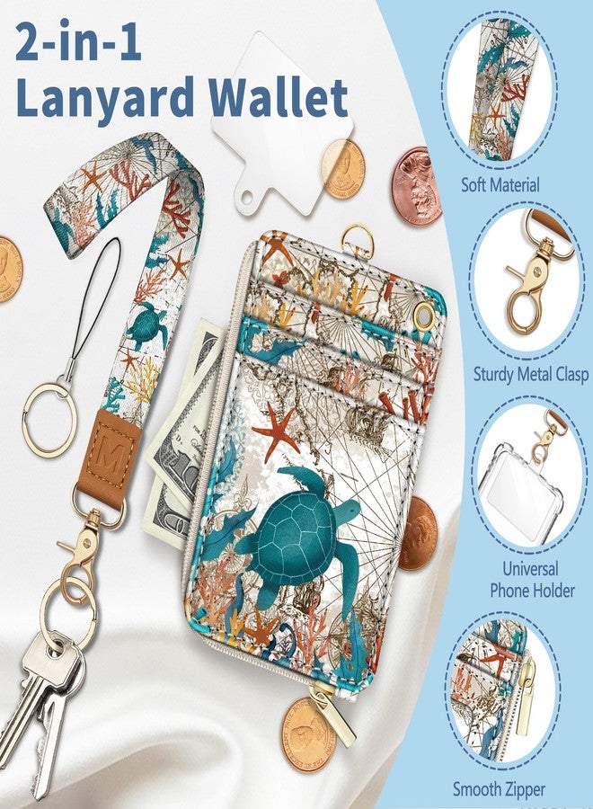 Mavellin Lanyard Wallet with Id Badge Holder, Sea Turtle RFID Small Keychain Wallet Women Wristlet, Cute Zipper Credit Card Holder Phone Wrist Neck Strap for Key Name Tag, Teacher Student Office Gifts - Image 3
