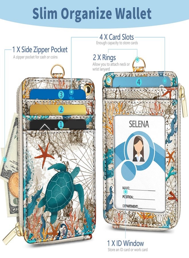Mavellin Lanyard Wallet with Id Badge Holder, Sea Turtle RFID Small Keychain Wallet Women Wristlet, Cute Zipper Credit Card Holder Phone Wrist Neck Strap for Key Name Tag, Teacher Student Office Gifts - Image 4