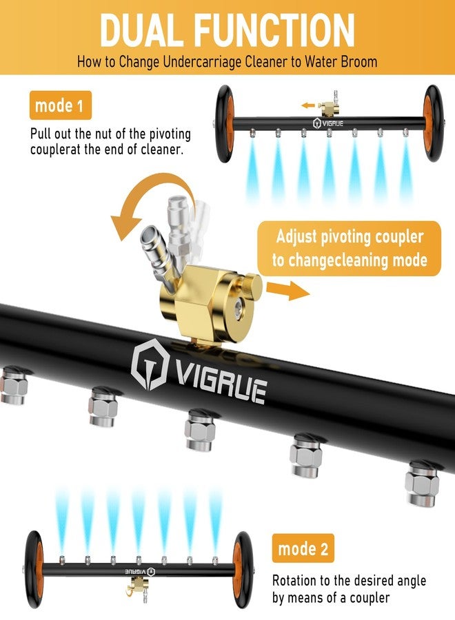 VIGRUE 2-in-1 undercarriage Pressure Washer Attachment,24 Inch Pressure Washer Water Broom with 7 Nozzles,Under Car Washer Cleaner with 3 Pieces Extension Wand,4000 PSI,Orange - Image 3