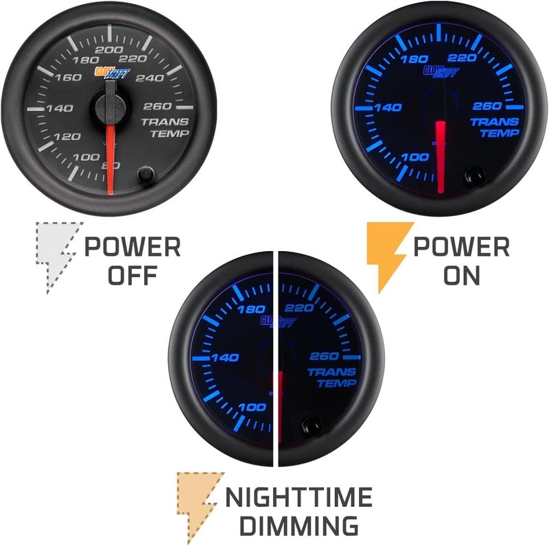 GLOWSHIFT Black 7 Color 260F Automatic Transmission Temp Gauge Kit - Includes 1/8-27 NPT Electronic Sensor & Wiring - Multi-Color Display - Black Dial - Clear Lens - for Car & Truck - 2-1/16" 52mm - Image 4