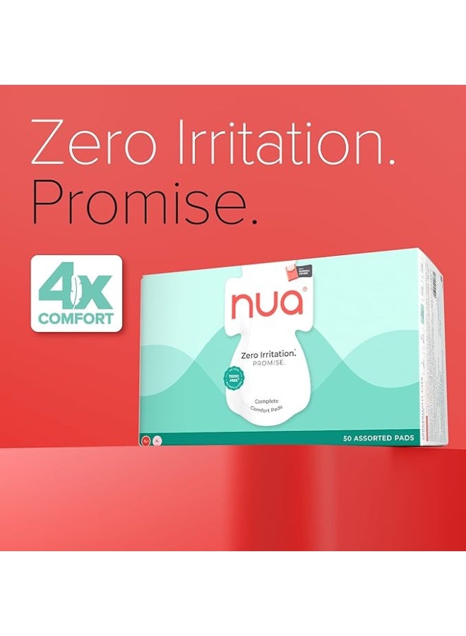 Nua Complete Comfort Sanitary Pads for Sensitive Skin | Pack of 50 Pads (25 Heavy Flow, 25 Medium Flow) with Disposal covers | Zero Irritation | Comfortable All-Day Protection | Ultra-Thin | Super Absorbent | No rashes | 50% Wider Back | 100% Toxic-Free, Dermatologically Tested - Image 2