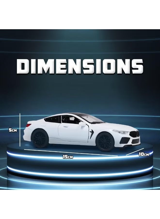 بي إم دبليو سيارة لعبة BMW مصبوبة للأطفال | نموذج سيارة معدني بمقياس 1:32 مع أبواب قابلة للفتح، وإضاءة، وصوت محرك | لعبة سيارة واقعية قابلة للتجميع تعمل بالسحب للخلف للأولاد - Image 3