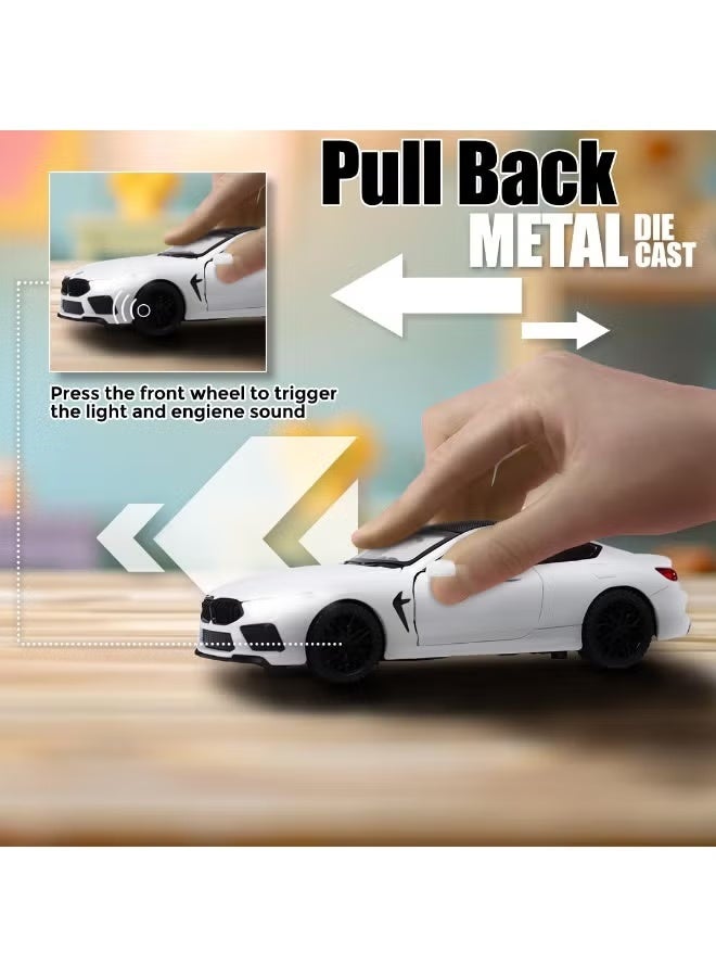 بي إم دبليو سيارة لعبة BMW مصبوبة للأطفال | نموذج سيارة معدني بمقياس 1:32 مع أبواب قابلة للفتح، وإضاءة، وصوت محرك | لعبة سيارة واقعية قابلة للتجميع تعمل بالسحب للخلف للأولاد - Image 5