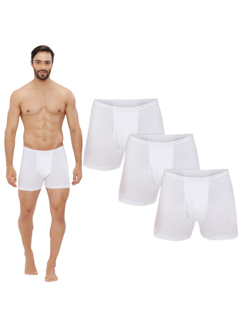 BYC - MEN'S COTTON BOXER BRIEF SHORTS (PACK OF 3) - WHITE - Image 1