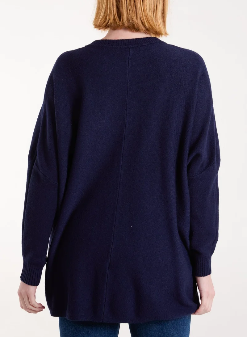 Blue Vanilla Round Neck Pocket Jumper