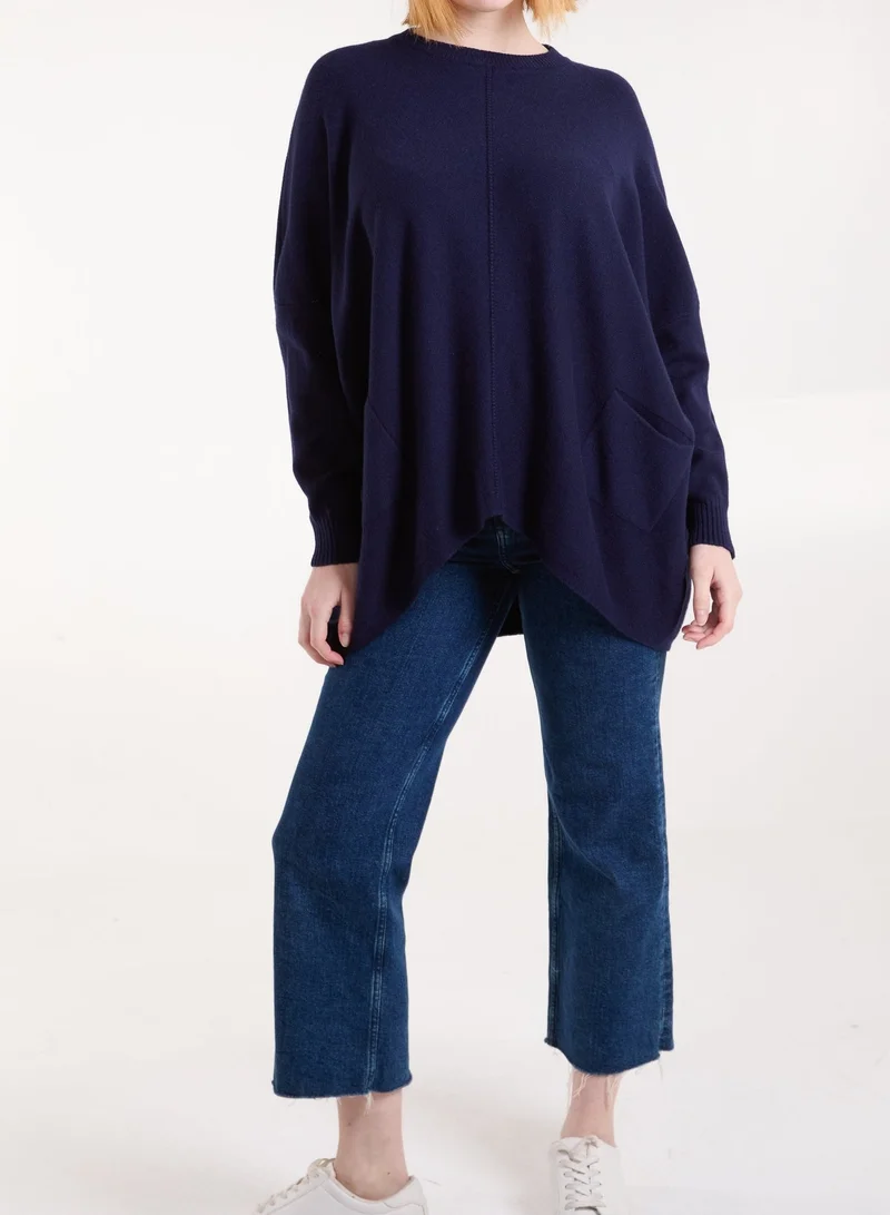 Blue Vanilla Round Neck Pocket Jumper