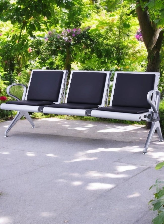 KARNAK 3-Seater Airport Chair for Waiting Rooms – Hospital & Clinic Seating with Metal Frame, Armrests, & Cushion – Black  - Image 3