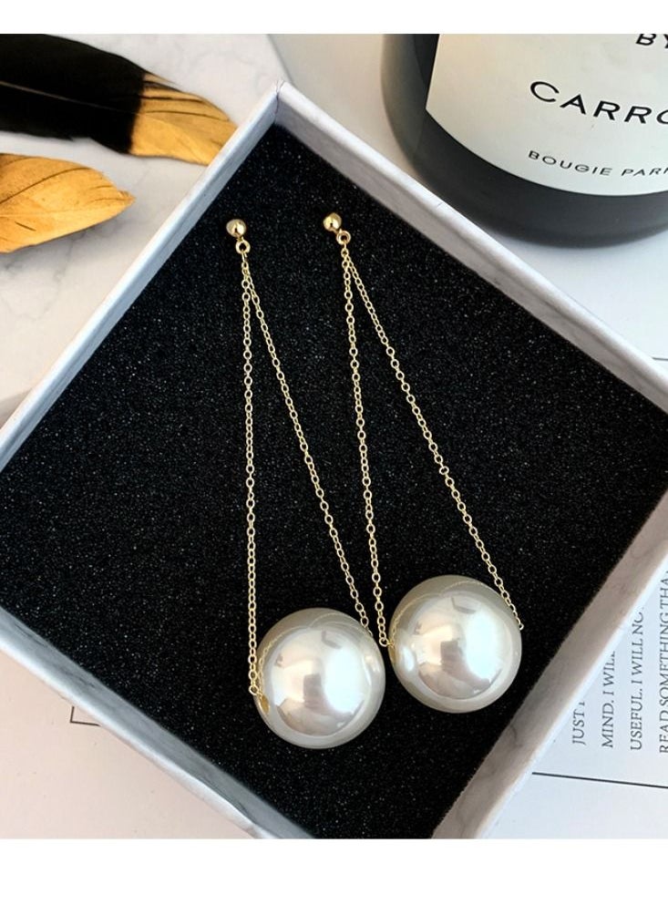 General - Stainless steel 18K gold-plated non-fading long personality large pearl earrings high-end exaggerated earrings - Image 1