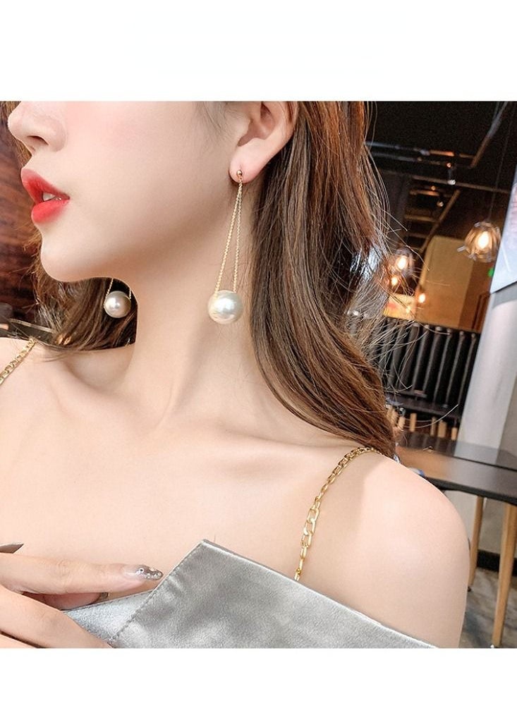 General - Stainless steel 18K gold-plated non-fading long personality large pearl earrings high-end exaggerated earrings - Image 1