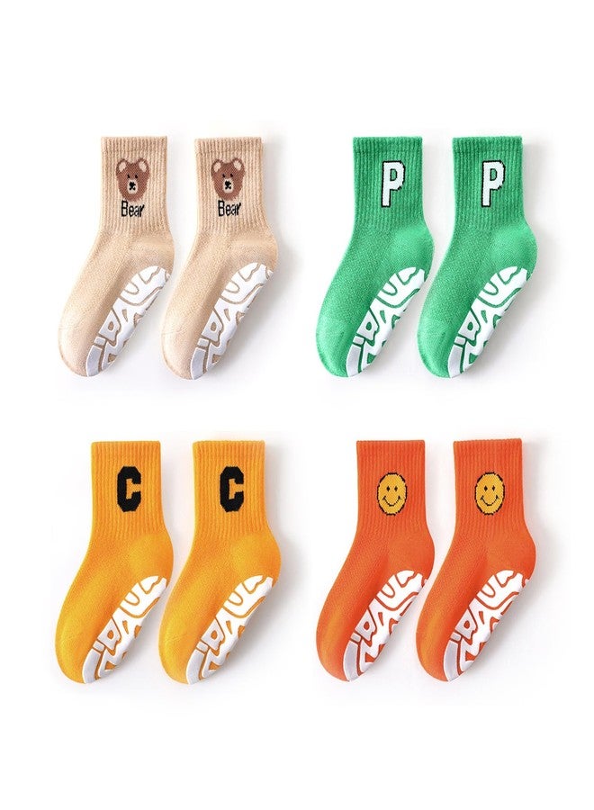 Agniphant 4 Pairs Baby Socks for 1-3 Years | Cotton Anti-Skid Grip Socks with Cartoon Designs, Newborn Baby Essentials, Winter Wear for Toddler Boys & Girls - Image 1
