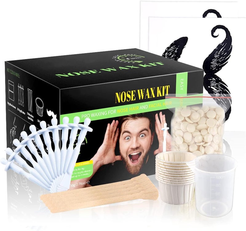 SWIUKPHE Nose and Ear Hair Removal Wax Kit for Men and Women, 50g Painless Wax Beads, 5 Applicators, 10 Paper Cups, Quick Cleaning for Nasal Hair or Ear Hair - Image 1
