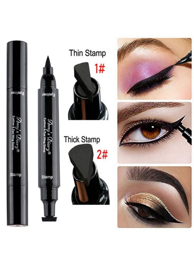 AMY'S DIARY - Eyeliner Stamp 2 Pens Winged Stamp Eyeliner, Perfect Wing Cat Eye Stencil Stamp For All Eye Shapes, Winged Eyeliner Stamp, Perfect Wing Cat Eye Liner, Waterproof & Smudgeproof - Image 1