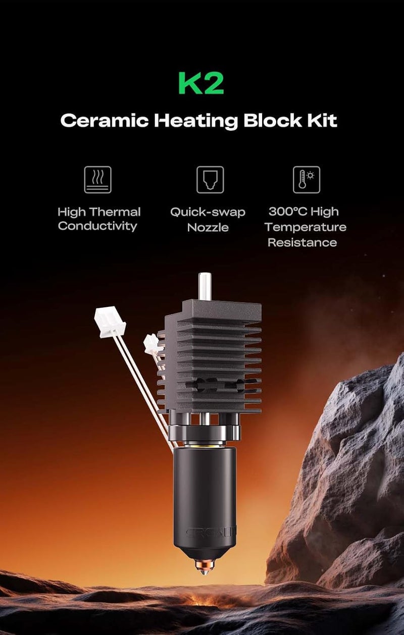 Lokkr Creality K2/K2 Pro Ceramic Heating Block Kit – High Thermal Conductivity, Quick-Swap Nozzle, 300℃ High Temp Resistance - Image 2