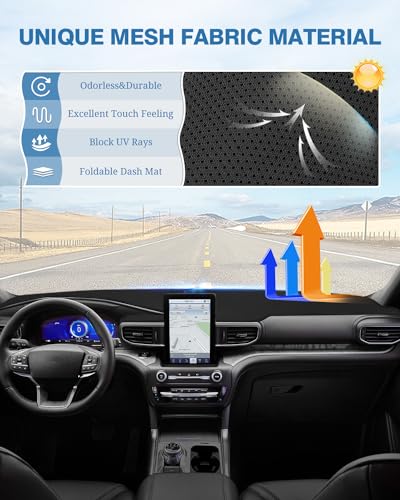 FIILINES Dash Cover for 2020-2025 Ford Explorer, Dashboard Mat Cover Sunshade Nonslip Mesh Protector No Glare Black - Image 5