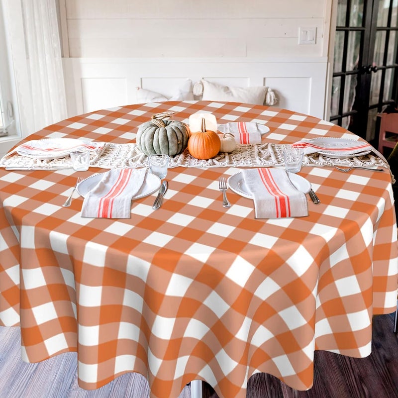 SuQKXCo Fall Round Tablecloth Orange White Autumn Buffalo Plaids 60 inch Thanksgiving Table Cloths Cover Mat Spill Proof Table Covers for Kitchen Party Dinner Tabletop Decoration - Image 3