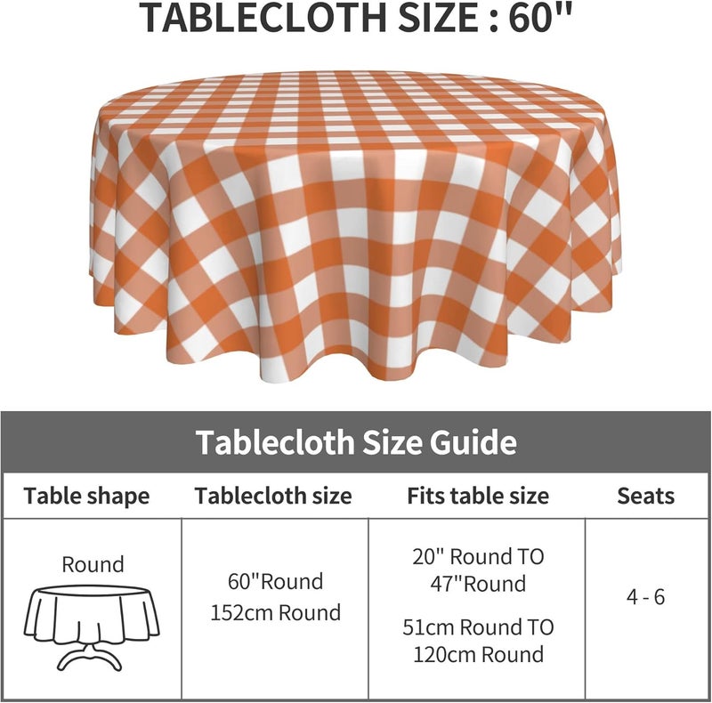 SuQKXCo Fall Round Tablecloth Orange White Autumn Buffalo Plaids 60 inch Thanksgiving Table Cloths Cover Mat Spill Proof Table Covers for Kitchen Party Dinner Tabletop Decoration - Image 4