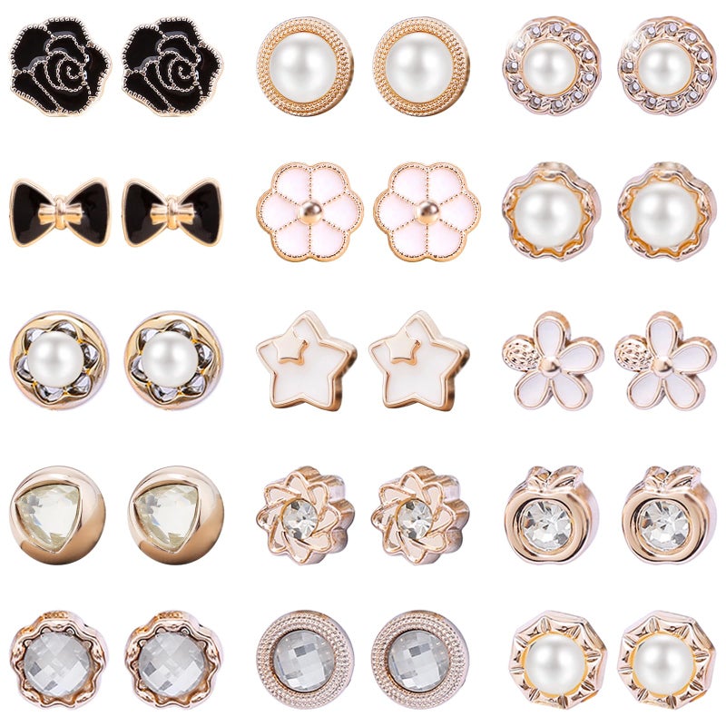 NEWITIN 15 Pairs Magnetic Stud Earrings for Women Clip on Earring Magnet Studs Inlaid Cubic Zirconia Pearl Stud Earring Fashion Non Piercing Magnetic Earrings for Women - Image 1