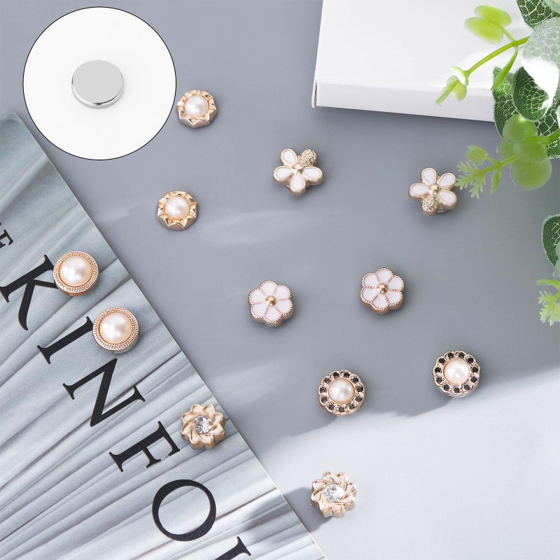 NEWITIN 15 Pairs Magnetic Stud Earrings for Women Clip on Earring Magnet Studs Inlaid Cubic Zirconia Pearl Stud Earring Fashion Non Piercing Magnetic Earrings for Women - Image 3