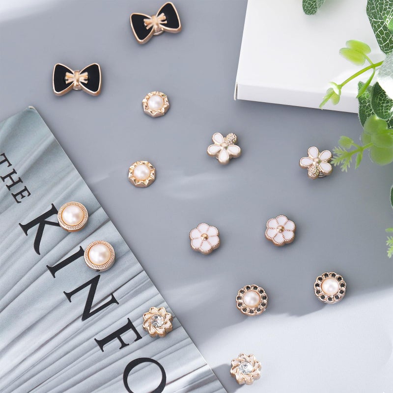 NEWITIN 15 Pairs Magnetic Stud Earrings for Women Clip on Earring Magnet Studs Inlaid Cubic Zirconia Pearl Stud Earring Fashion Non Piercing Magnetic Earrings for Women - Image 2