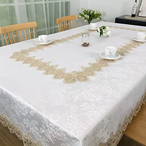 BrekSdat Tablecloths for Rectangle Tables Lace Elegant Decor for Dinning Home Holiday Party Kitchen Easter Christmas Wedding Farmhouse Outdoor Washable Table Linen (H17191-Beige-1, 72 * 108) - Image 2