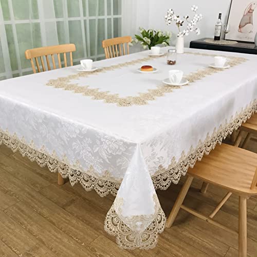 BrekSdat Tablecloths for Rectangle Tables Lace Elegant Decor for Dinning Home Holiday Party Kitchen Easter Christmas Wedding Farmhouse Outdoor Washable Table Linen (H17191-Beige-1, 72 * 108) - Image 1