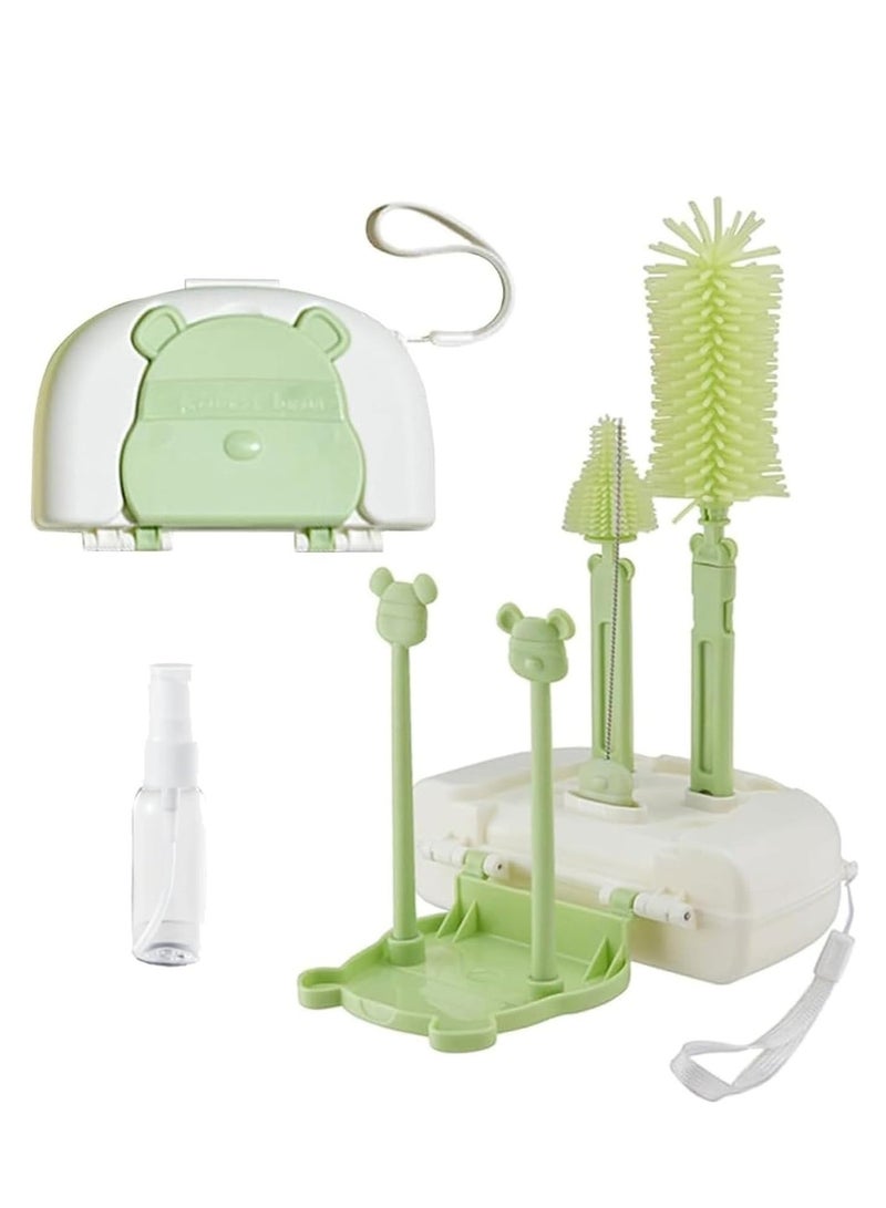 Baby Bottle Brush,Portable Travel Bottle Cleaner Kit,Silicone Baby Bottle Cleaner Brush Set with Baby Bottle Brush for Cleaning,Soap Dispenser and Storage Box,Drain tray(8pcs) - Image 1