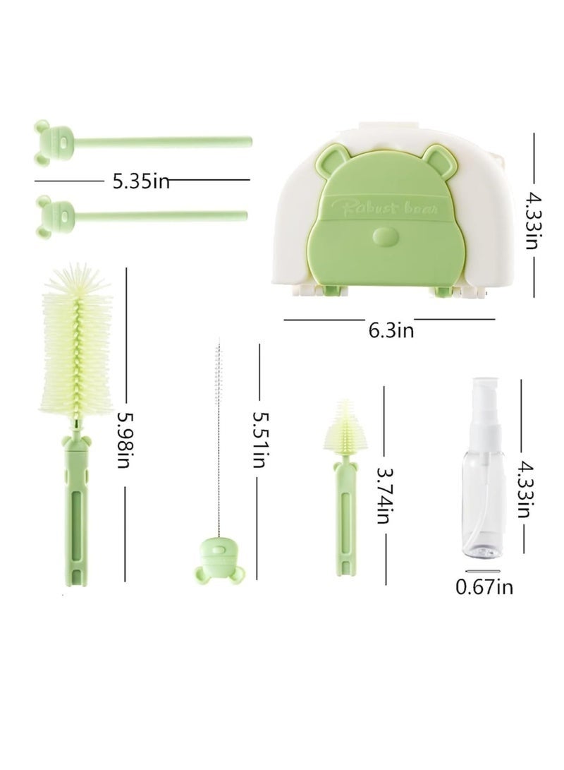 Baby Bottle Brush,Portable Travel Bottle Cleaner Kit,Silicone Baby Bottle Cleaner Brush Set with Baby Bottle Brush for Cleaning,Soap Dispenser and Storage Box,Drain tray(8pcs) - Image 4