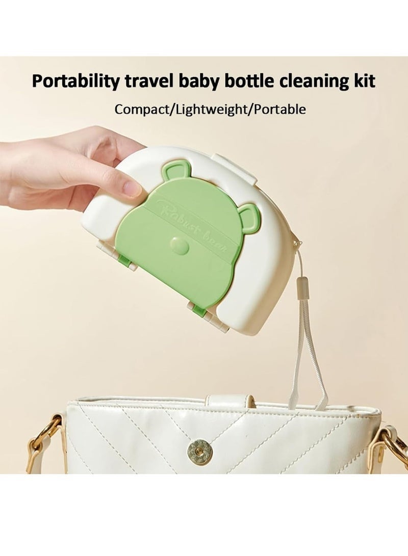 Baby Bottle Brush,Portable Travel Bottle Cleaner Kit,Silicone Baby Bottle Cleaner Brush Set with Baby Bottle Brush for Cleaning,Soap Dispenser and Storage Box,Drain tray(8pcs) - Image 5