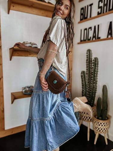 utcoco Women's High Waist Long Denim Skirt Button-Fly Tiered Ruffle Swing A-Line Jean Maxi Skirt with Pockets (Large, Blue) - Image 4