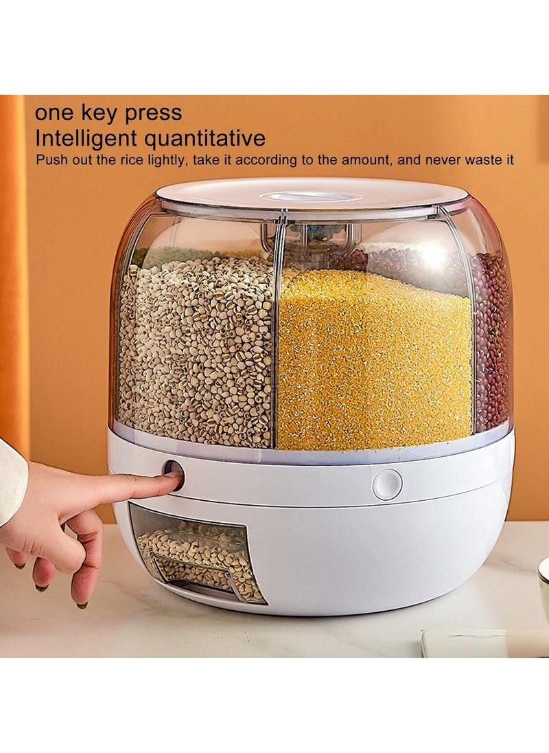 TIGER - 6 Grid Rice & Grain Storage Container, 360° Rotating Dry Food Dispenser Grain Food Storage Box with Lid, Moisture-Resistant Household Storage for Rice, Grains, and Dry Foods (5kg) - Ideal for Home Kitchen Organization - Image 1