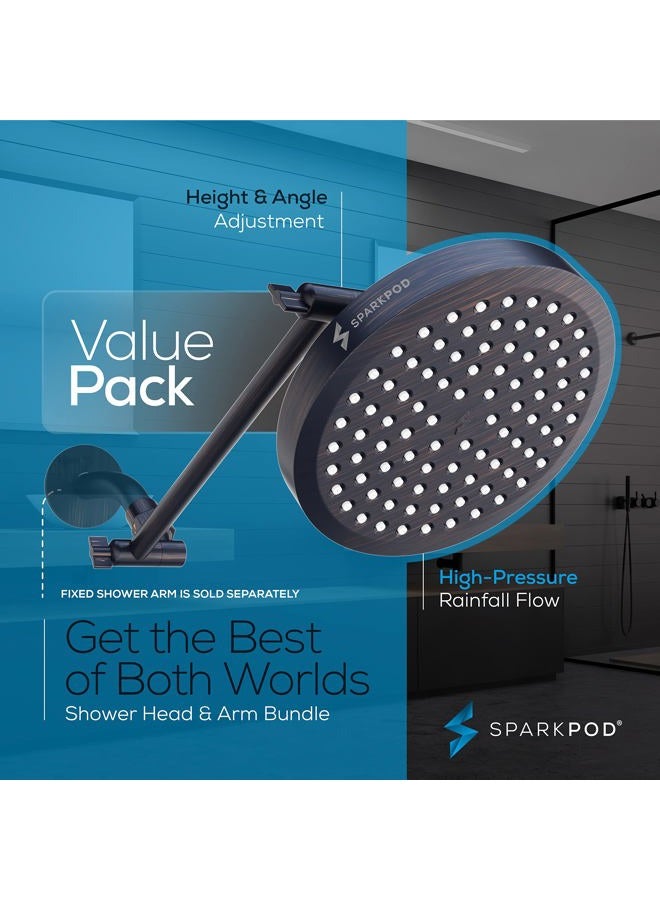 SparkPod Rain Shower Head with Shower Arm Extension - High Pressure Rain - Luxury Modern Look - No Hassle Tool-less 1-Min Installation (11" Shower Arm Extension, Oil Rubbed Bronze) - Image 3