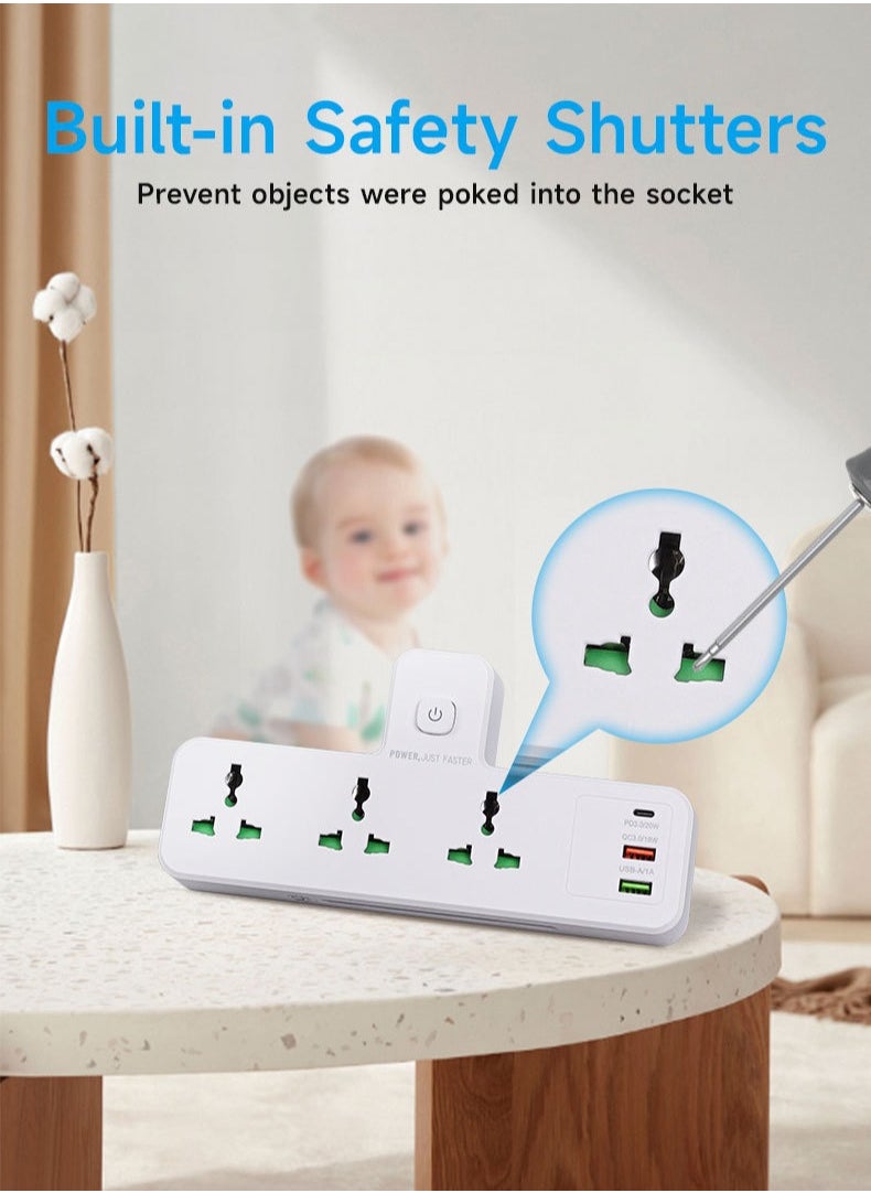 Necomi - Multi Plug Extension Socket Adapter with Night Light, Universal Extension Power Adapter With 1 USB-A & 1 PD3.0/20W & 1 QC 3.0/18W, Extender Wall Charge Socket 3 Way Adaptor - Image 1