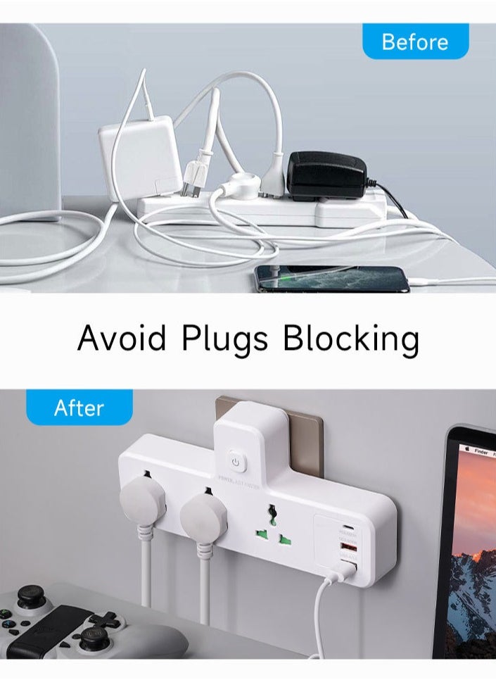 Necomi - Multi Plug Extension Socket Adapter with Night Light, Universal Extension Power Adapter With 1 USB-A & 1 PD3.0/20W & 1 QC 3.0/18W, Extender Wall Charge Socket 3 Way Adaptor - Image 1