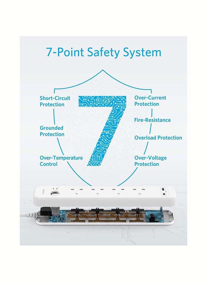 موصّل طاقة باور اكستيند 6 في 1 بكابل طول 2 متر مع شريط مقابس ومنفذي USB طراز A9141K21 - Image 4
