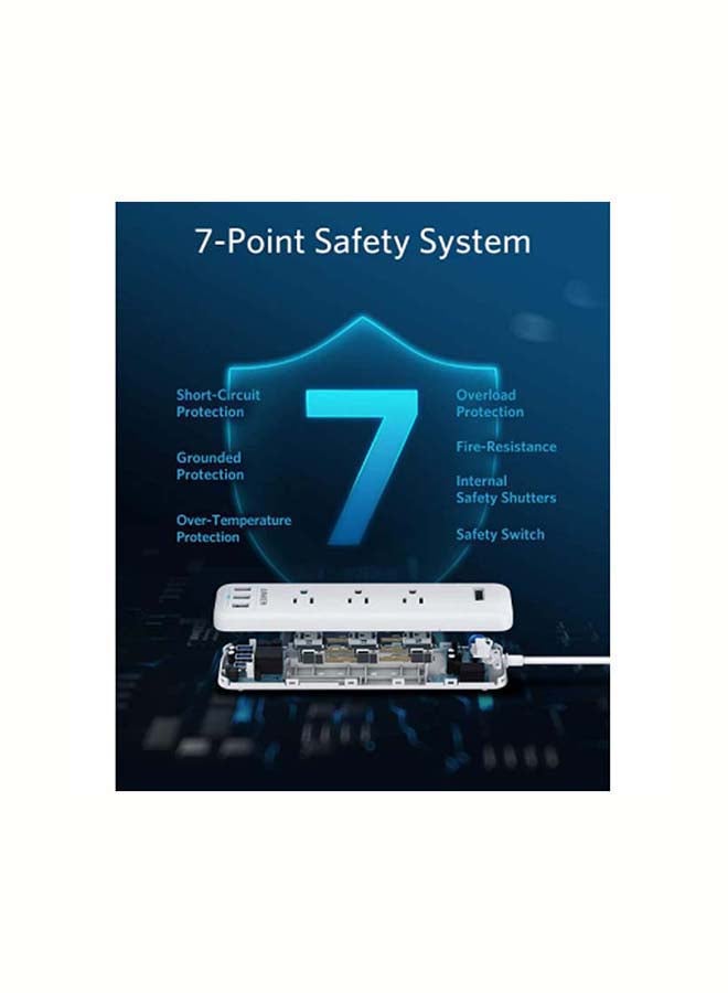 موصّل طاقة باور اكستيند 6 في 1 بكابل طول 2 متر مع شريط مقابس ومنفذي USB طراز A9141K21 - Image 5