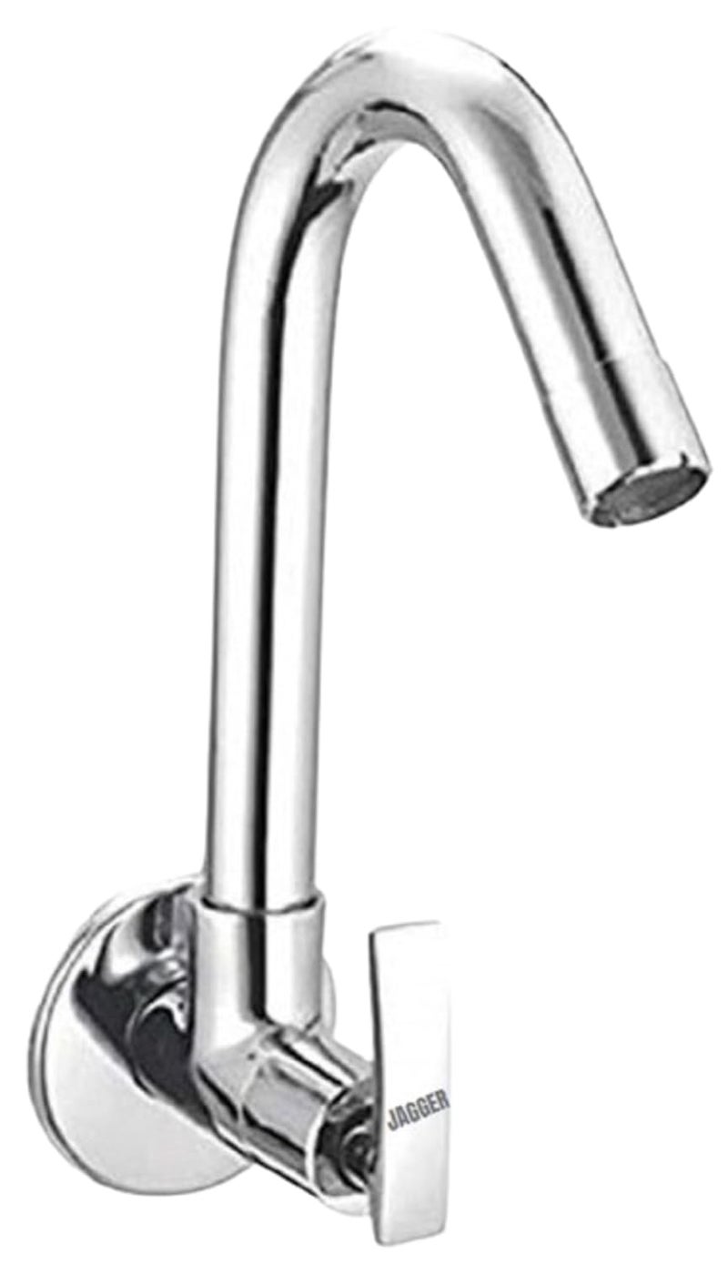 JAGGER صنبور حوض المطبخ المثبت على الحائط LAKS3246 مع حواف حائط وشريط تفلون، كروم، نحاس، فولاذ (ناعم) - Image 1