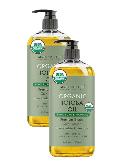 Majestic Pure Pack of 2 Organic Jojoba Oil 236ml | 100% Pure | Cold Pressed | Hexane Free Carrier Oil for Hair, Face, Skin, Nails, Beard & Scalp Care