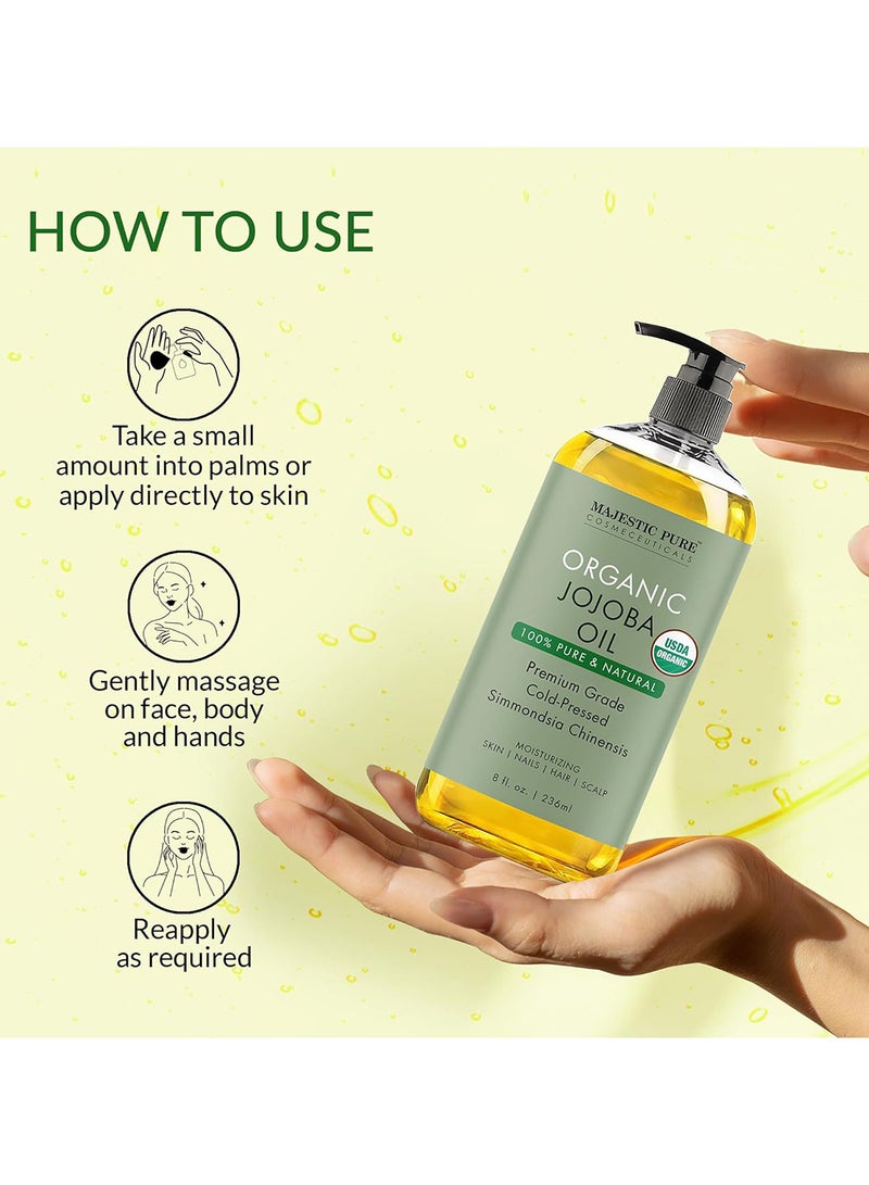 Majestic Pure Pack of 2 - Organic Jojoba Oil 236 ML Large 100% Pure Jojoba Oil Organic for Skin, Hair, Scalp, Nails, Face Cold Pressed & Hexane Free Hair & Body Oil 8 Fl Oz - Image 5